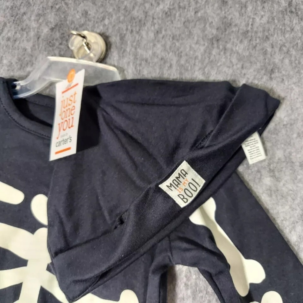 Carters Halloween One Piece 3 Month Skeleton Candy Long Sleeve Sleeper Hat‎ Set - Picture 2 of 8